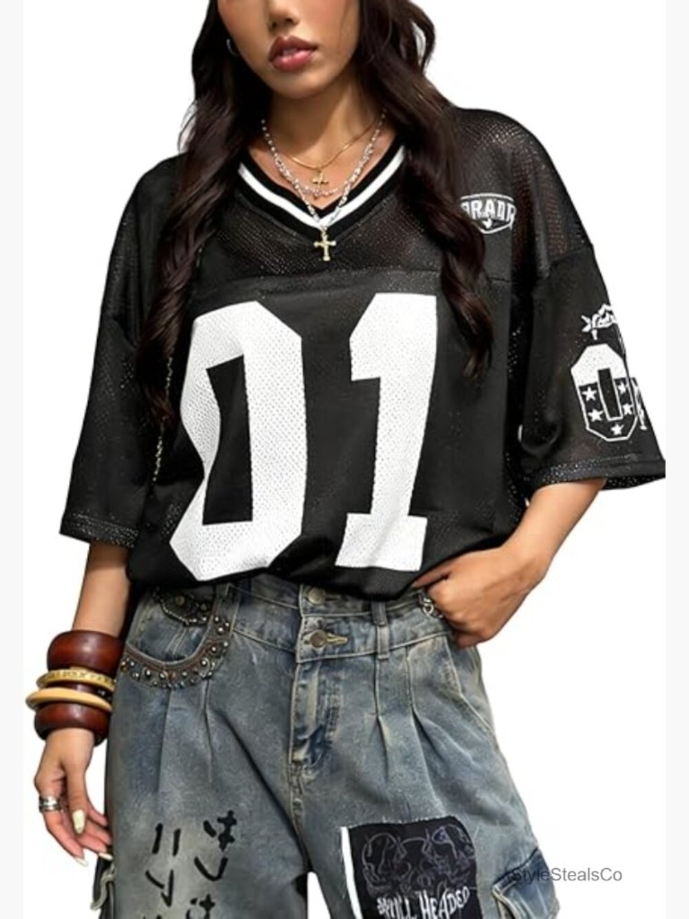 Oversized Y2K Number Graphic Tee V-Neck Half Sleeve Streetwear T-Shirt